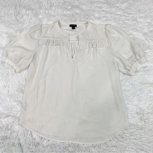 Ann Taylor short sleeve v neck blouse puff sleeve in ivory